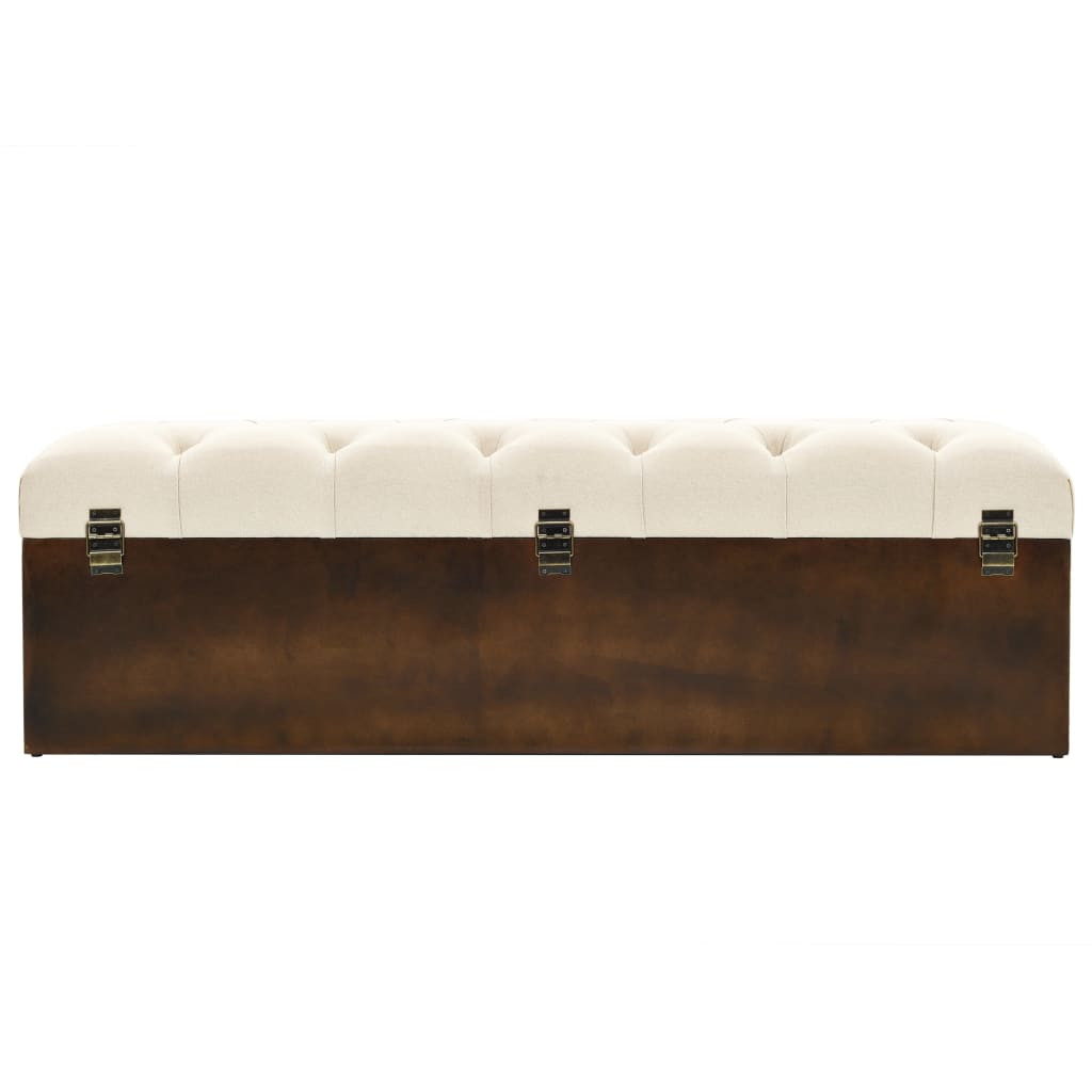 Banco con almacenaje 110 cm madera maciza de abeto color crema y tela