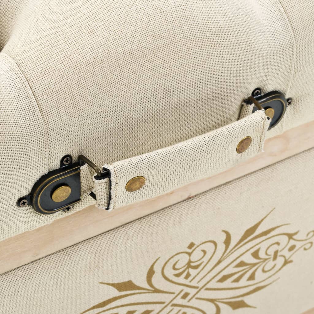 Banco con almacenaje 110 cm madera maciza de abeto color crema y tela