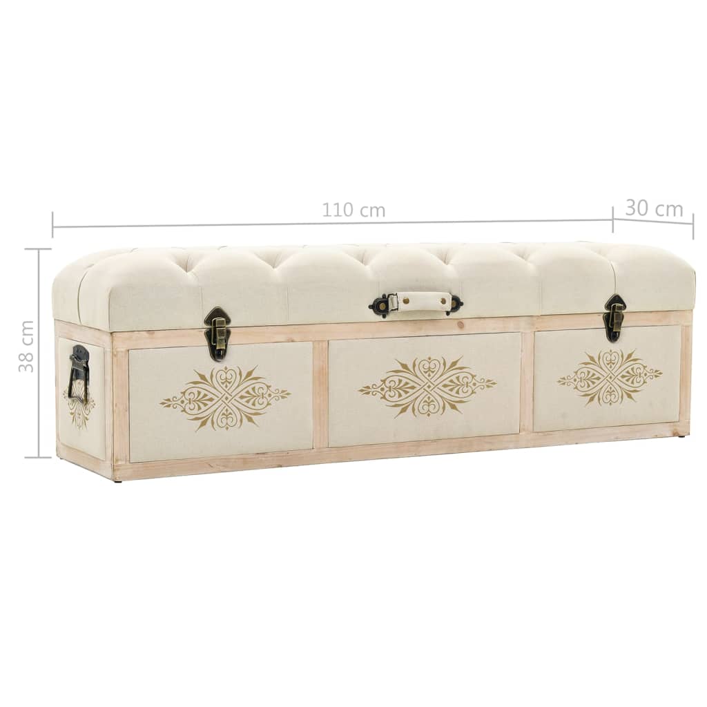 Banco con almacenaje 110 cm madera maciza de abeto color crema y tela