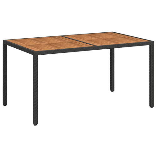 Garden dining table acacia wood black synthetic rattan 150x90x75 cm