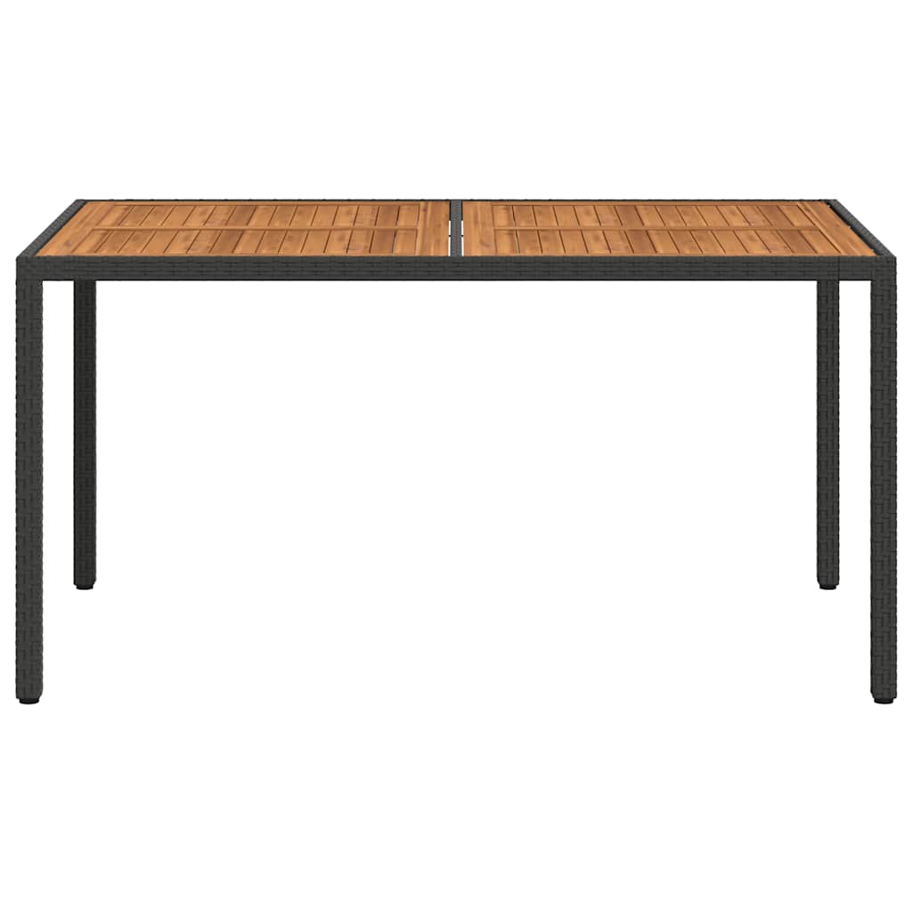 Mesa de jardín madera acacia ratán sintético negro 150x90x75 cm