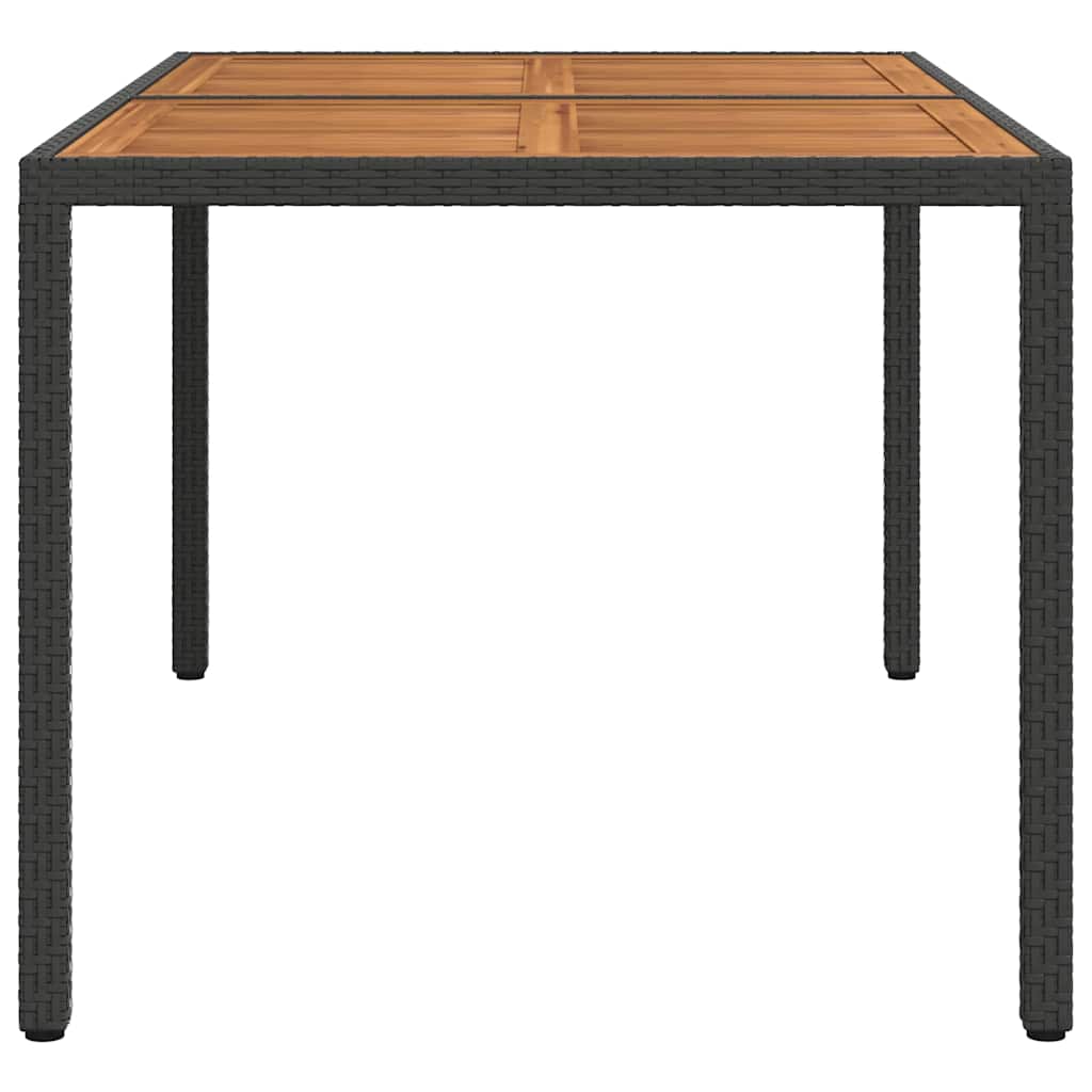 Mesa de jardín madera acacia ratán sintético negro 150x90x75 cm