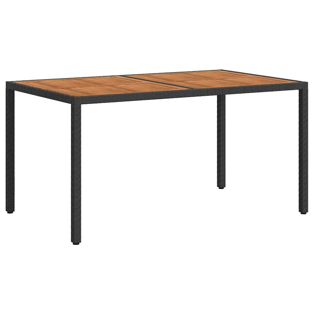 Mesa de jardín madera acacia ratán sintético negro 150x90x75 cm