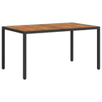 Mesa de jardín madera acacia ratán sintético negro 150x90x75 cm
