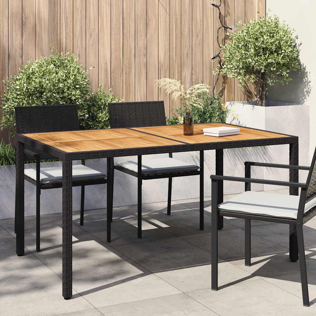 Mesa de jardín madera acacia ratán sintético negro 150x90x75 cm