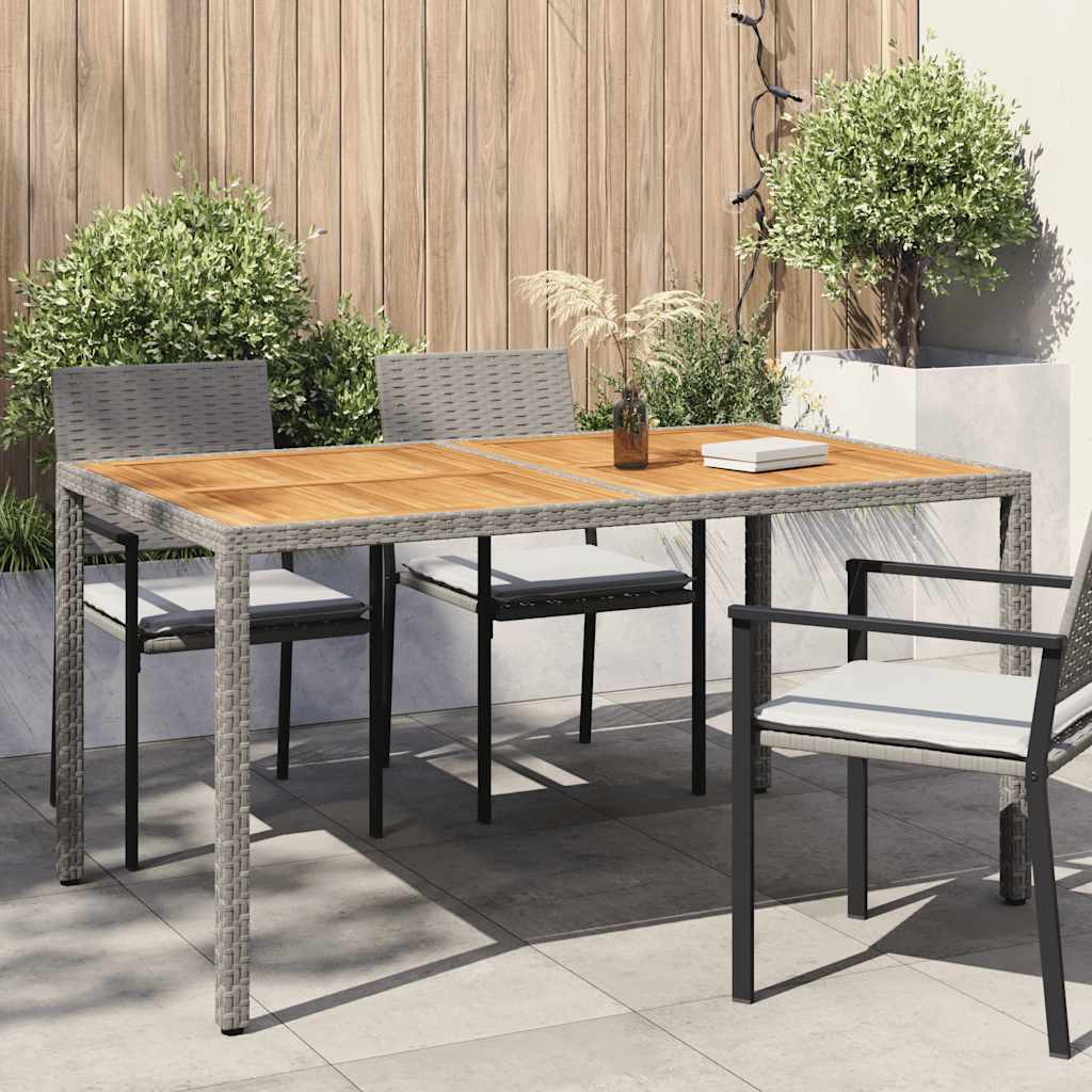 Mesa de jardín madera acacia ratán sintético negro 150x90x75 cm