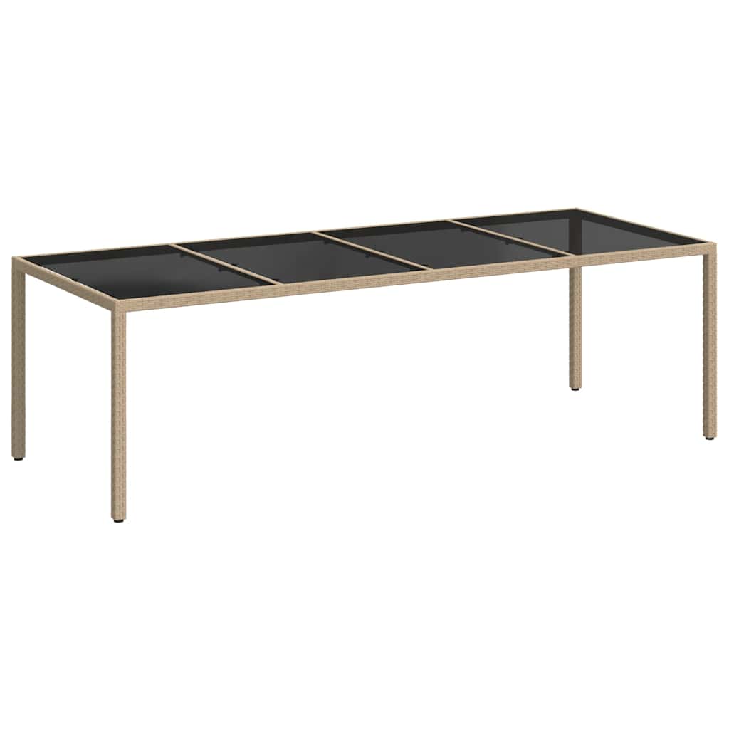 Mesa de jardín de vidrio templado ratán PE beige 250x100x75 cm