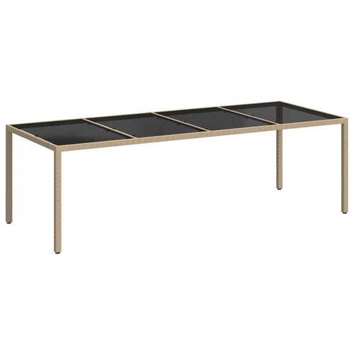 Beige PE rattan tempered glass garden table 250x100x75 cm