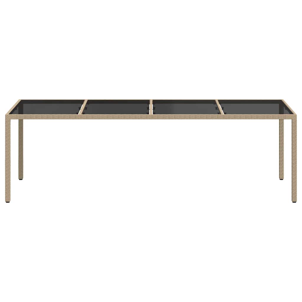 Mesa de jardín de vidrio templado ratán PE beige 250x100x75 cm