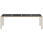 Mesa de jardín de vidrio templado ratán PE beige 250x100x75 cm