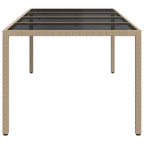 Mesa de jardín de vidrio templado ratán PE beige 250x100x75 cm