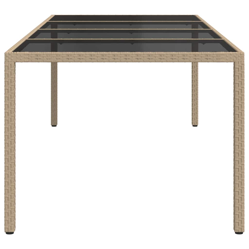 Mesa de jardín de vidrio templado ratán PE beige 250x100x75 cm