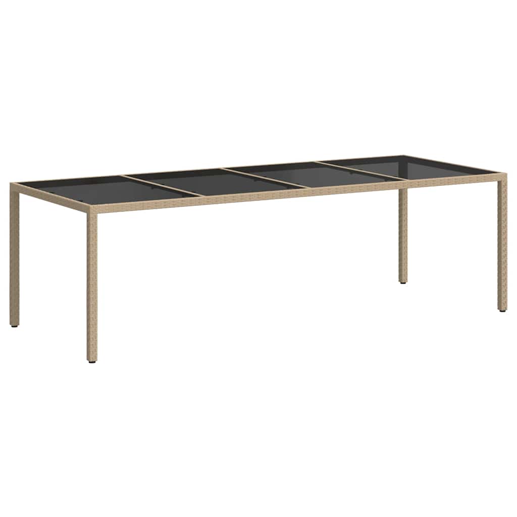 Mesa de jardín de vidrio templado ratán PE beige 250x100x75 cm