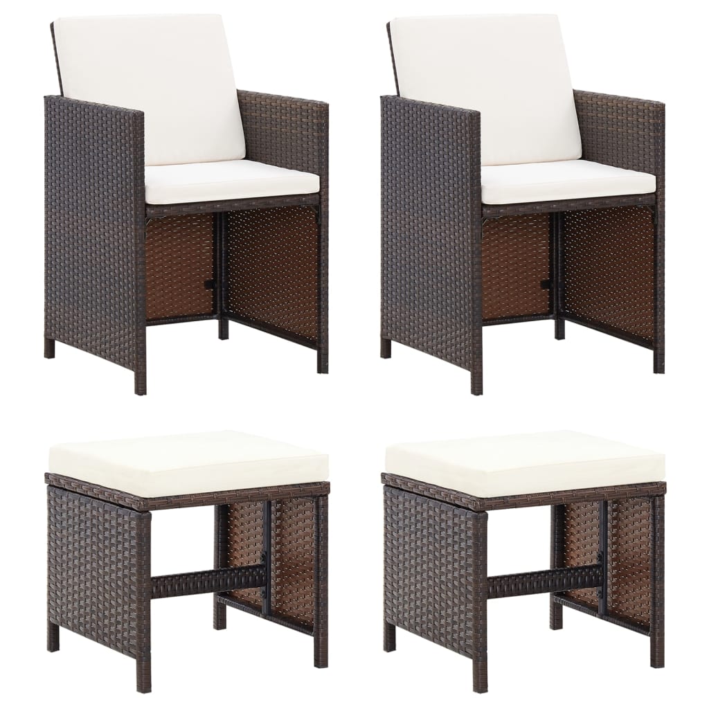 4-piece black PE rattan garden chair and stool set