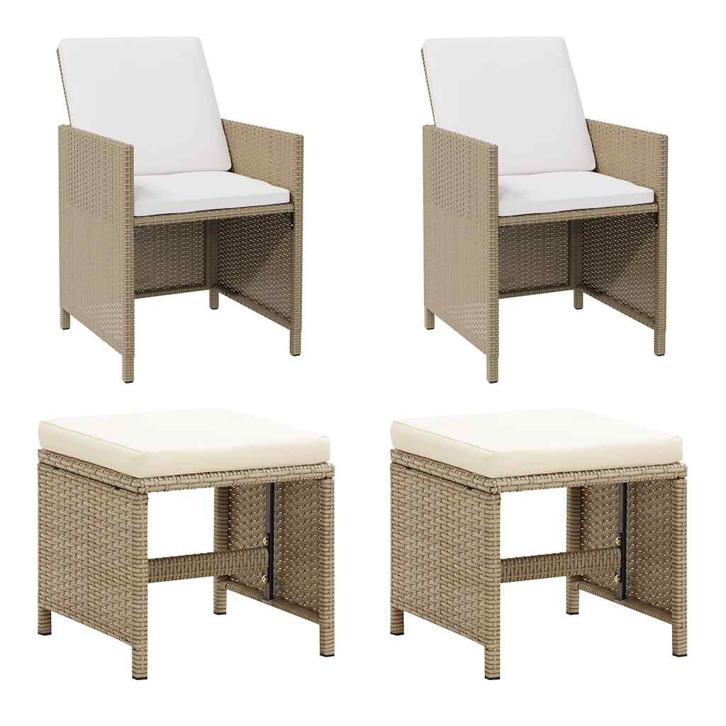 Sillas de jardín con taburetes 2 unidades ratán sintético beige