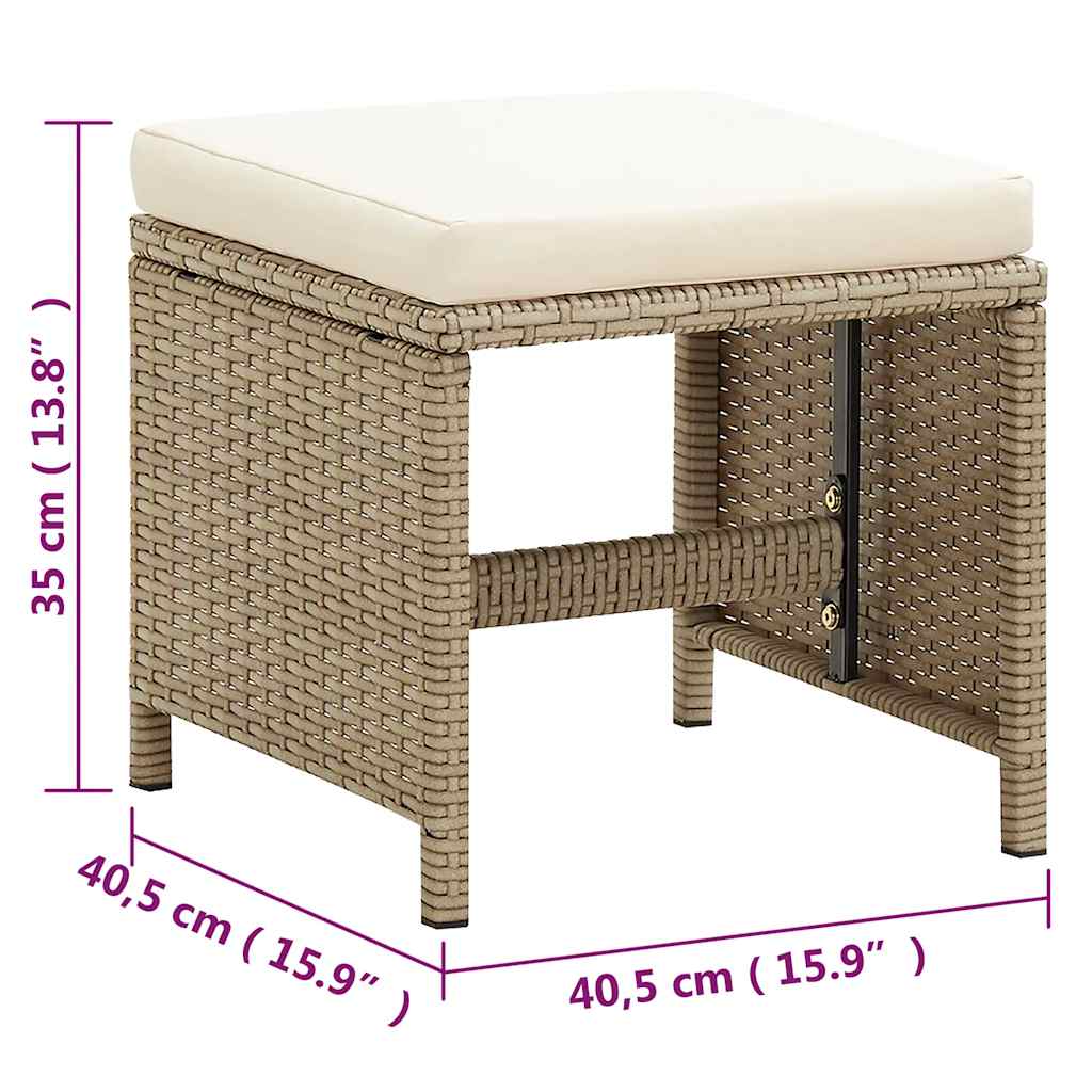 Sillas de jardín con taburetes 2 unidades ratán sintético beige