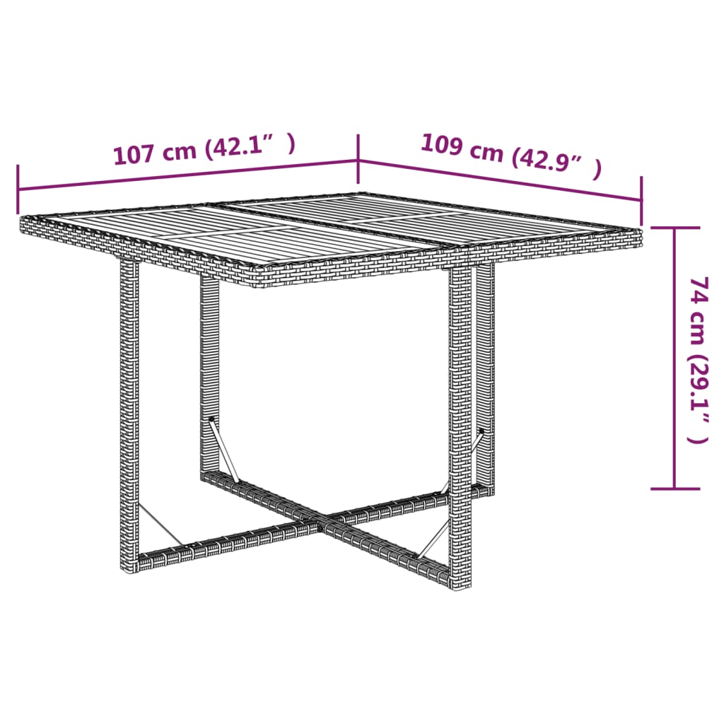 Mesa de jardín ratán sintético madera acacia beige 109x107x74cm