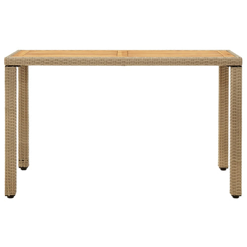 Synthetic rattan acacia wood garden table beige 123x60x74cm