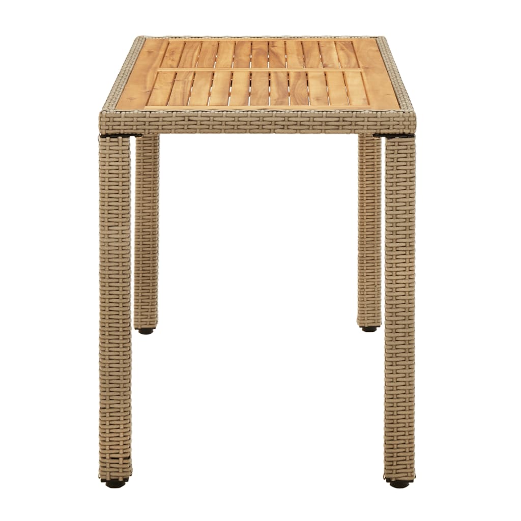 Mesa de jardín ratán sintético madera acacia beige 123x60x74cm