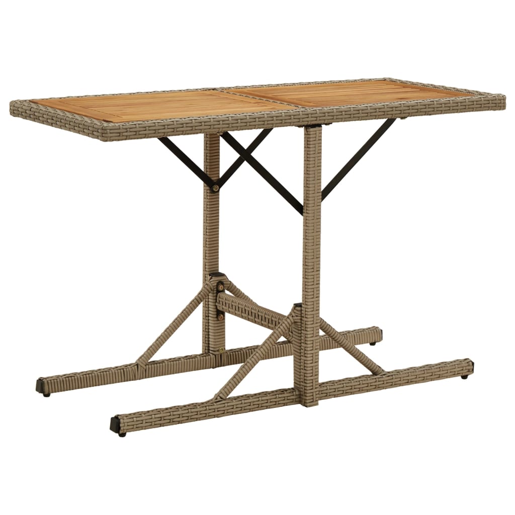 Acacia solid wood and beige synthetic rattan garden table