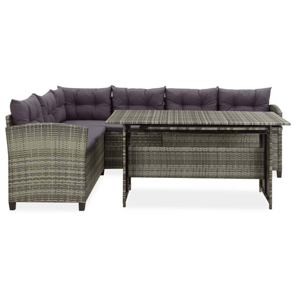 Set de muebles de jardín 2 pzas y cojines ratán sintético gris