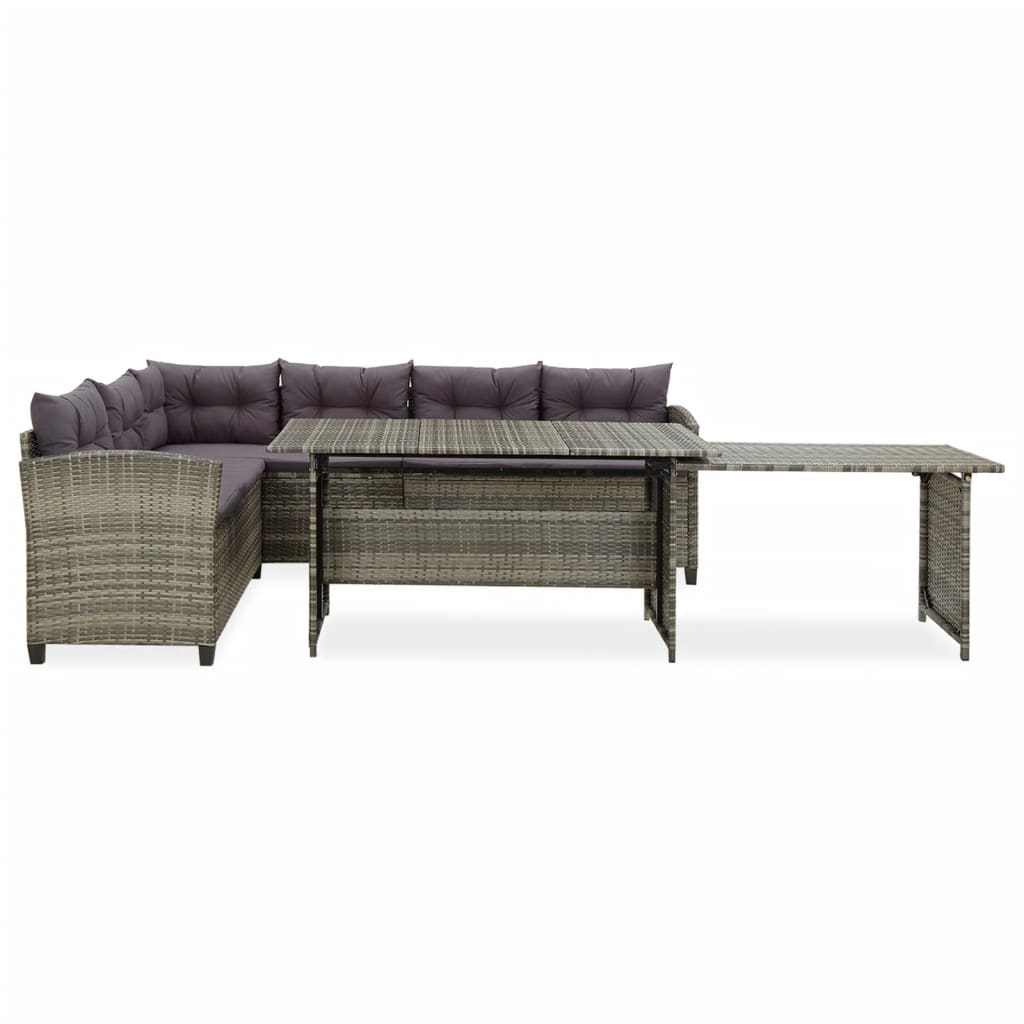Set de muebles de jardín 2 pzas y cojines ratán sintético gris