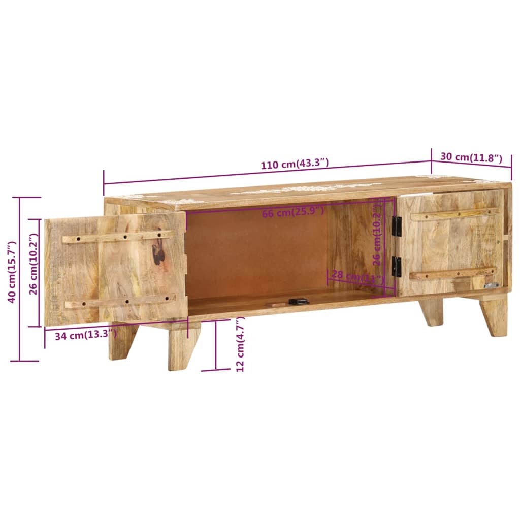 Mueble de TV madera maciza de mango 110x30x40 cm