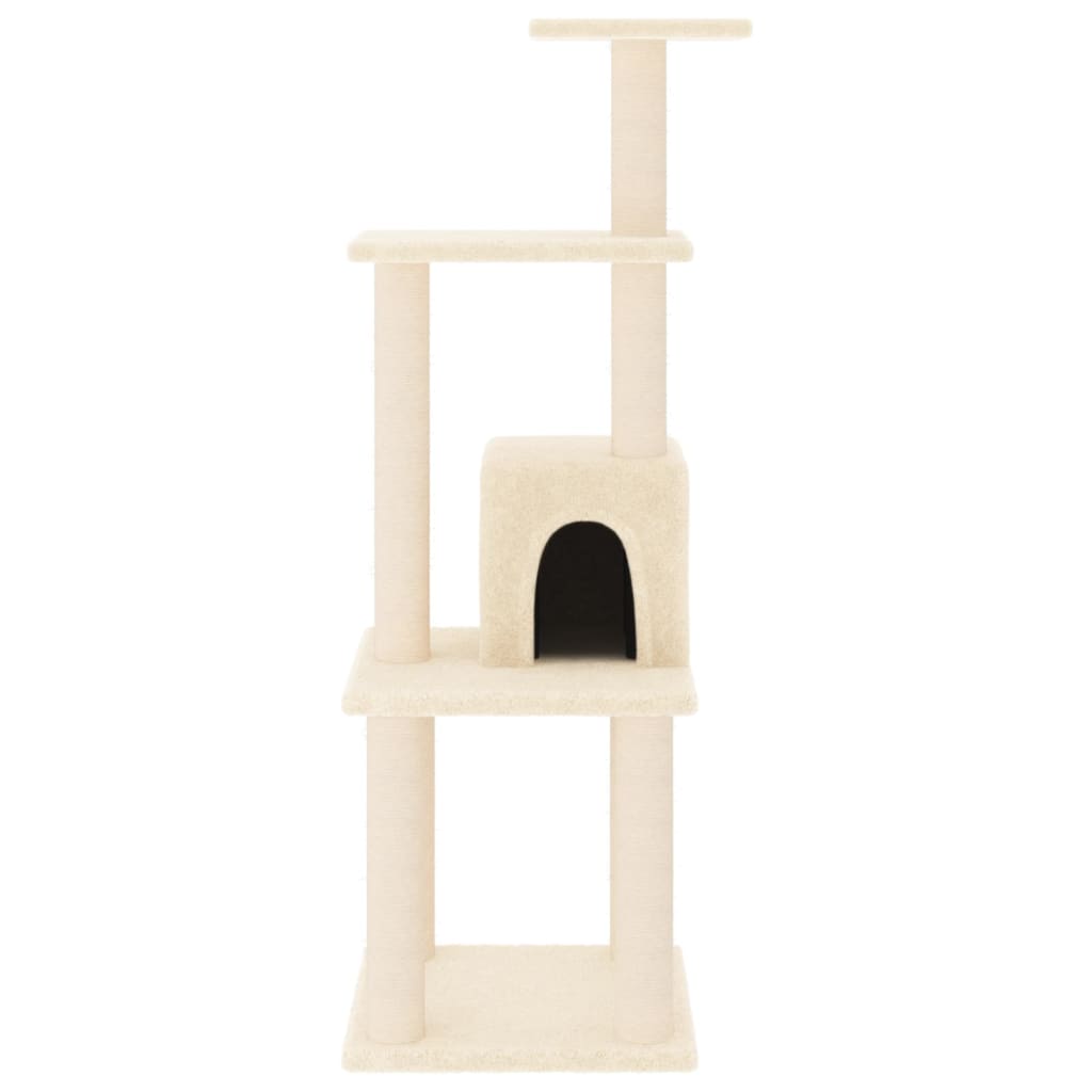 Rascador para gatos con postes de sisal crema 105 cm
