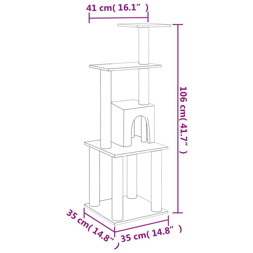 Rascador para gatos con postes de sisal crema 105 cm