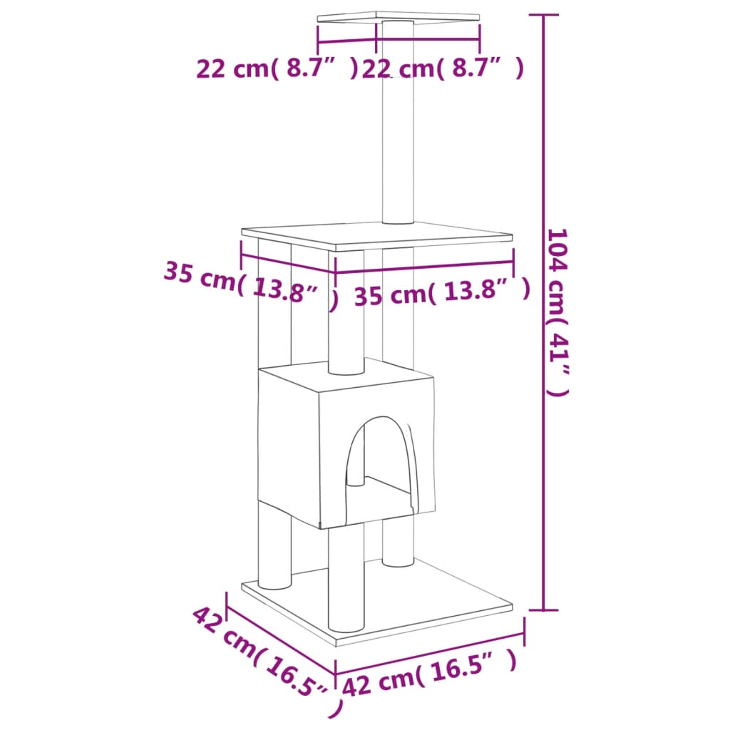 Rascador para gatos con postes de sisal gris claro 104 cm