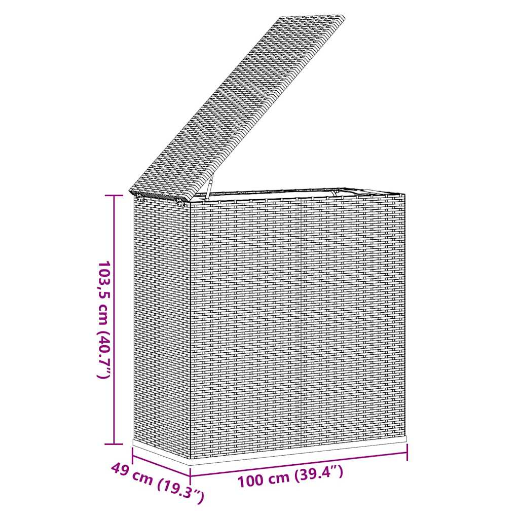 Baúl de cojines para jardín de ratán PE gris 100x49x103,5 cm
