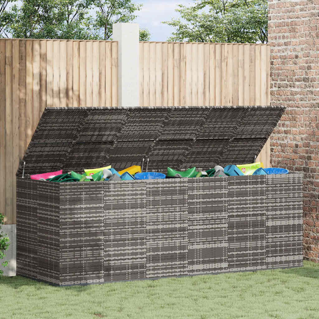 Baúl de cojines para jardín de ratán PE gris 100x49x103,5 cm