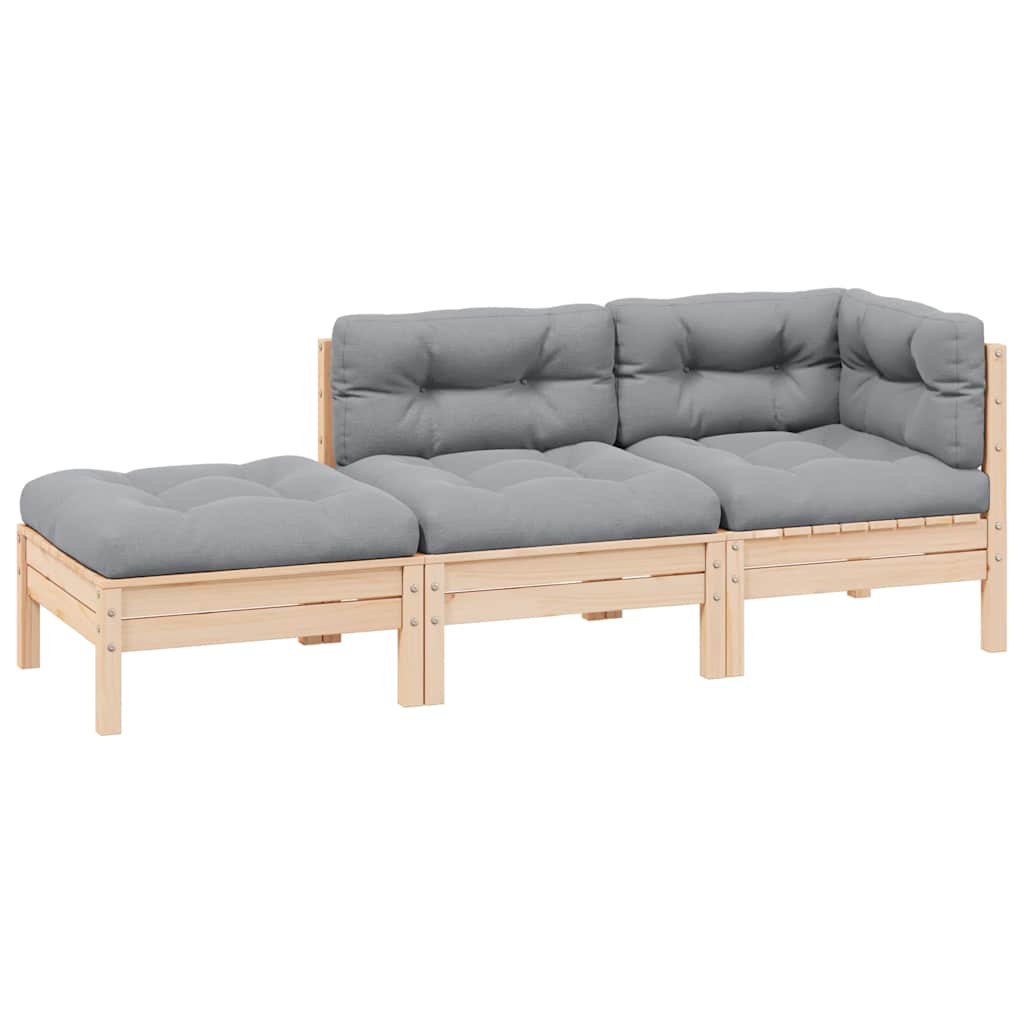 Juego muebles jardín 3 pzas cojines blanco madera pino maciza