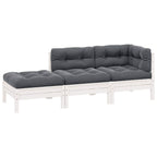 Juego muebles jardín 3 pzas cojines blanco madera pino maciza