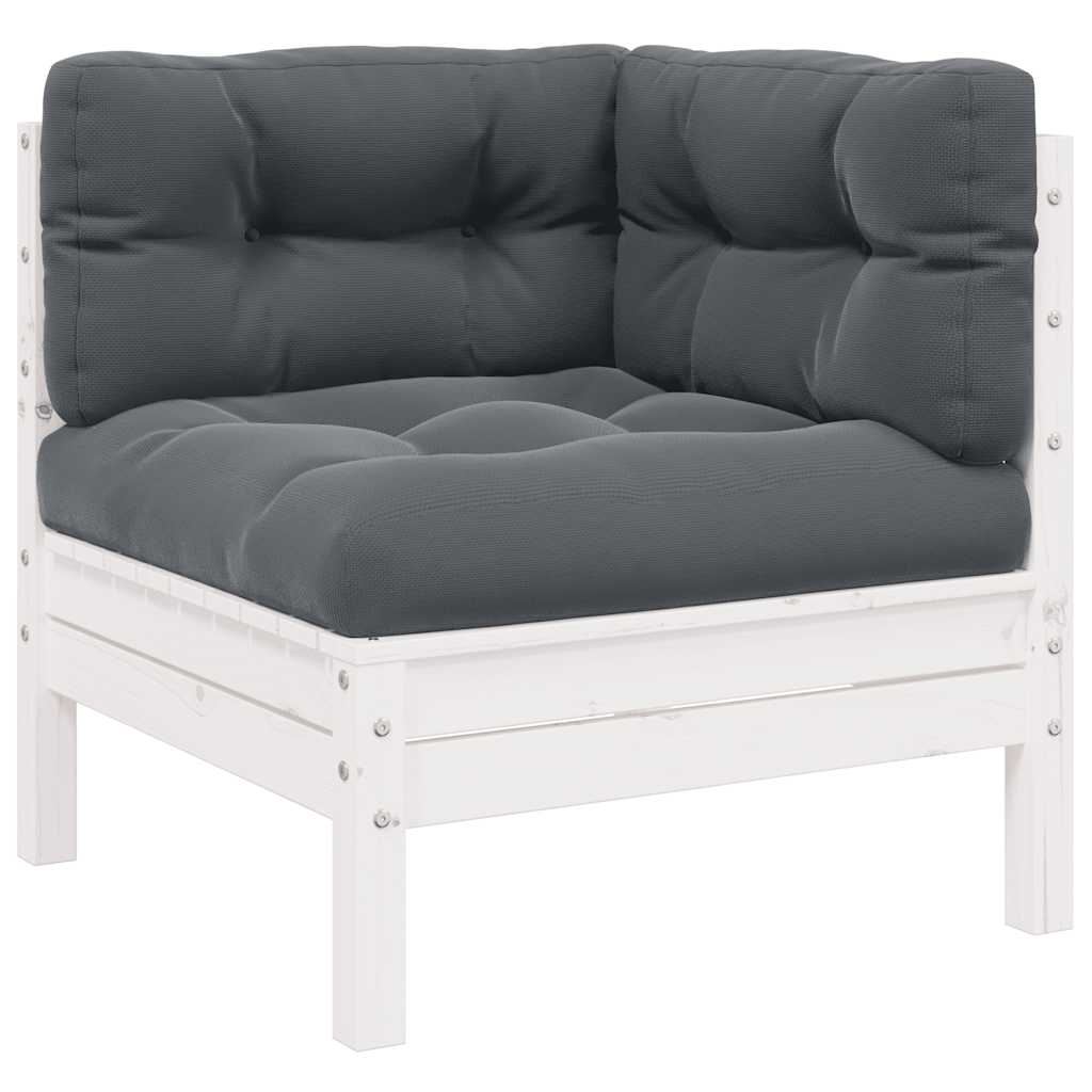Juego muebles jardín 3 pzas cojines blanco madera pino maciza