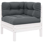Juego muebles jardín 3 pzas cojines blanco madera pino maciza