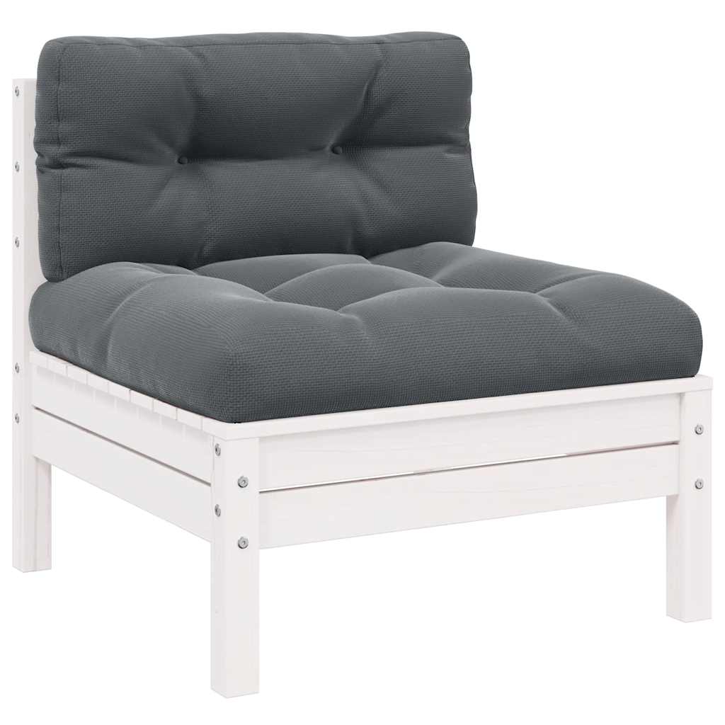 Juego muebles jardín 3 pzas cojines blanco madera pino maciza