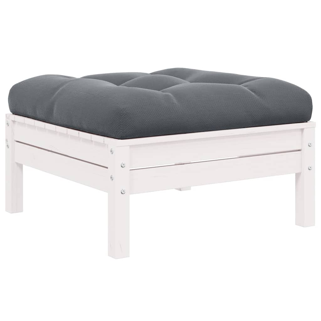 Juego muebles jardín 3 pzas cojines blanco madera pino maciza