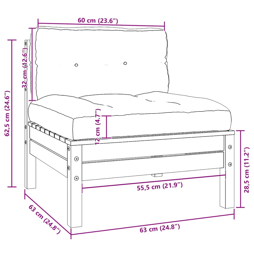 Juego muebles jardín 3 pzas cojines blanco madera pino maciza