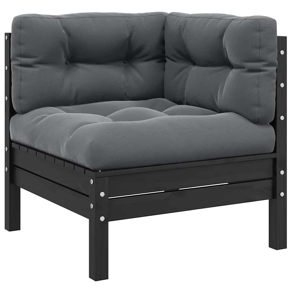 Muebles de jardín 3 pzas con cojines negro madera maciza pino