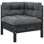 Muebles de jardín 3 pzas con cojines negro madera maciza pino