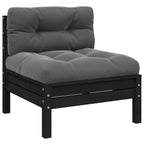 Muebles de jardín 3 pzas con cojines negro madera maciza pino
