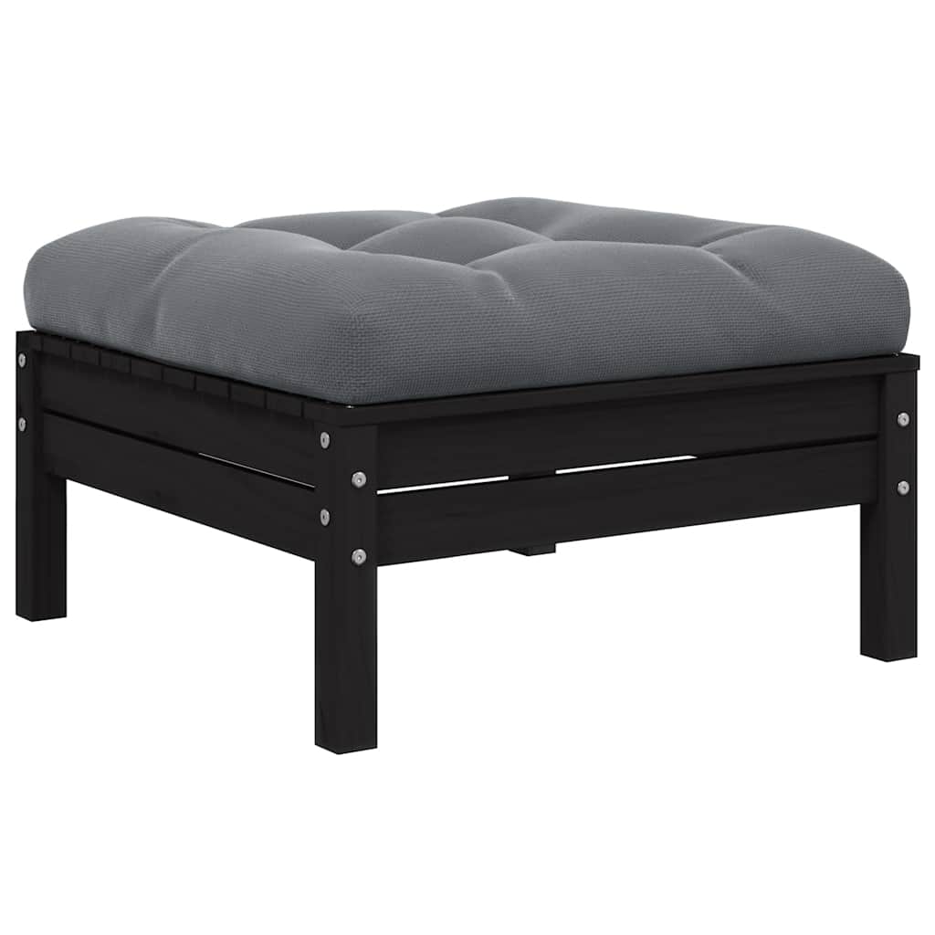 Muebles de jardín 3 pzas con cojines negro madera maciza pino