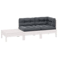 Juego de muebles de jardín 3 pzas y cojines blanco madera pino