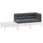 Juego de muebles de jardín 3 pzas y cojines blanco madera pino
