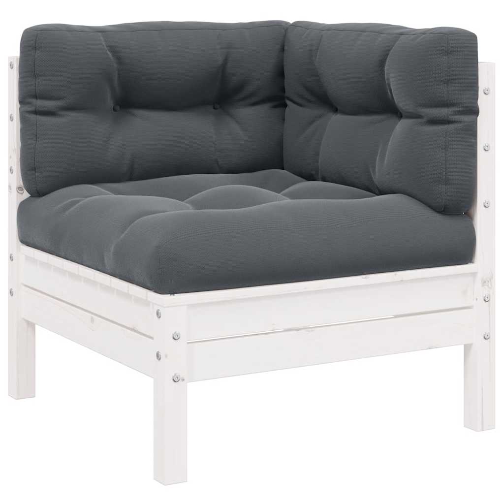 Juego de muebles de jardín 3 pzas y cojines blanco madera pino
