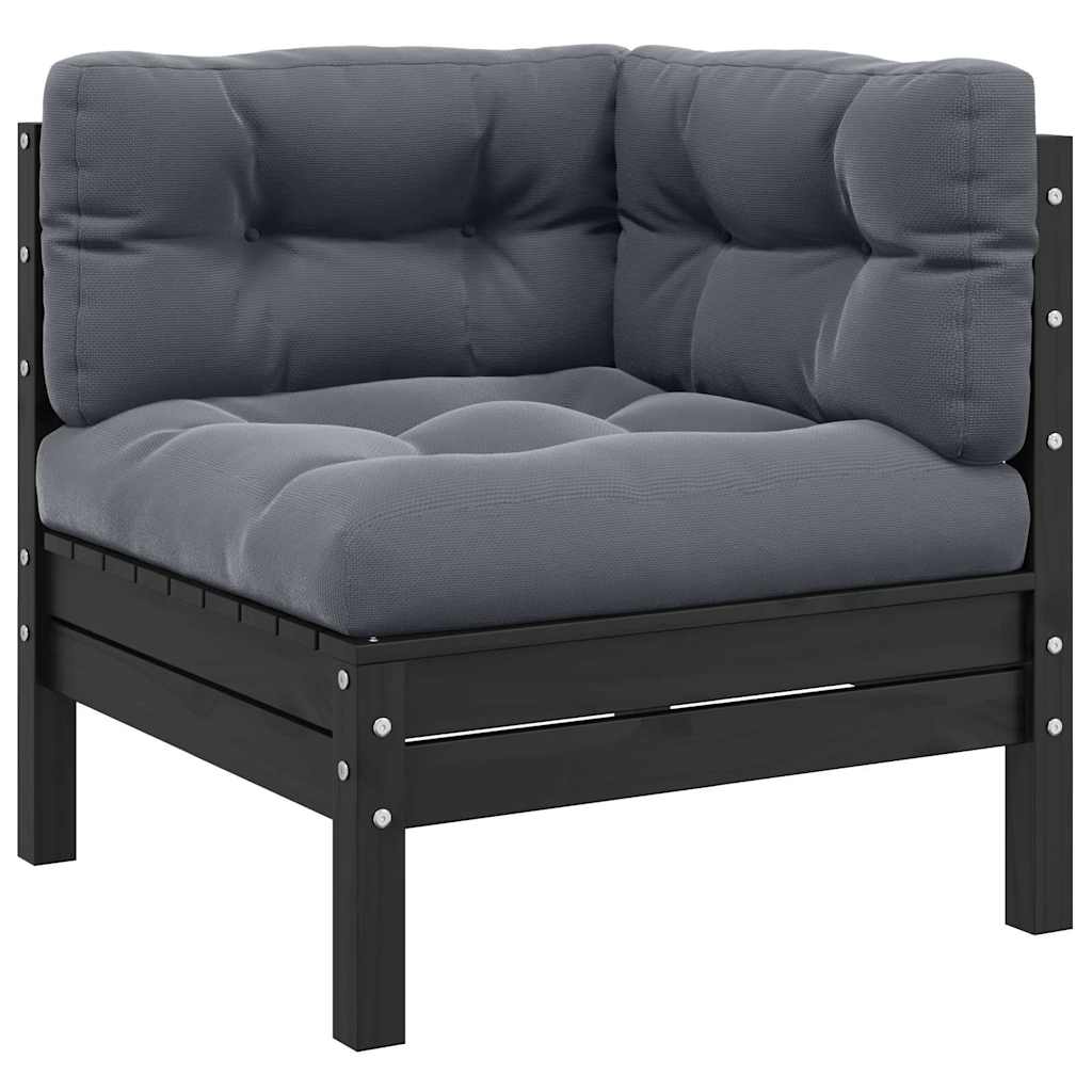 Juego muebles de jardín 3 pzas cojines gris madera pino maciza