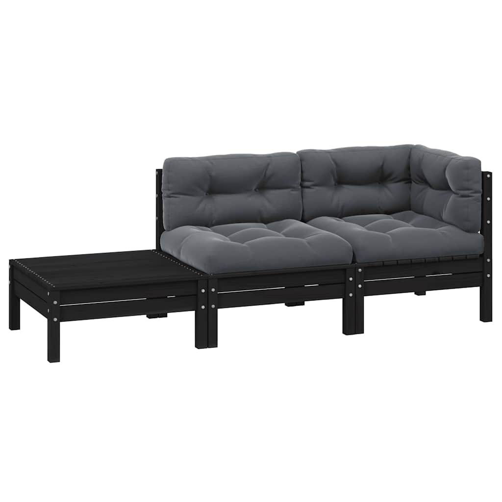 Juego muebles jardín 3 pzas cojines blanco madera pino maciza