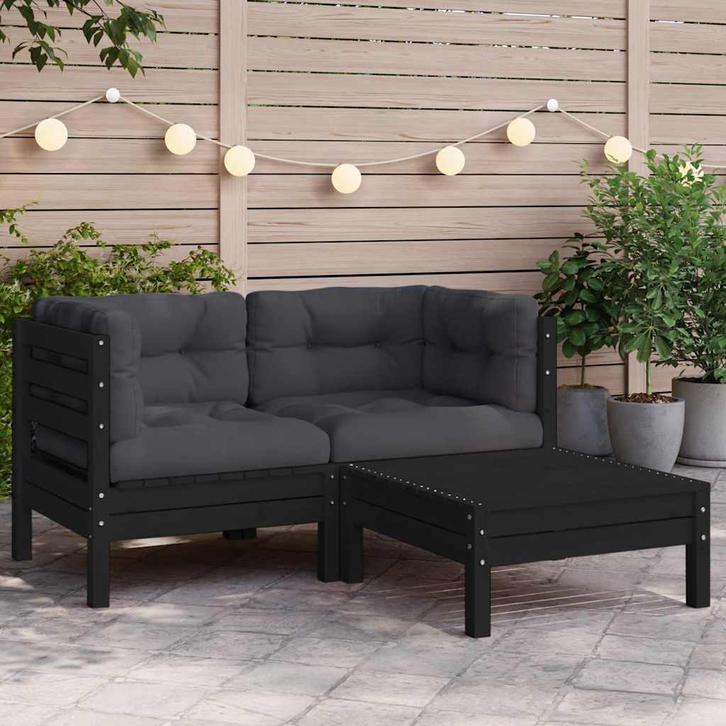 Juego muebles de jardín 3 pzas cojines gris madera pino maciza