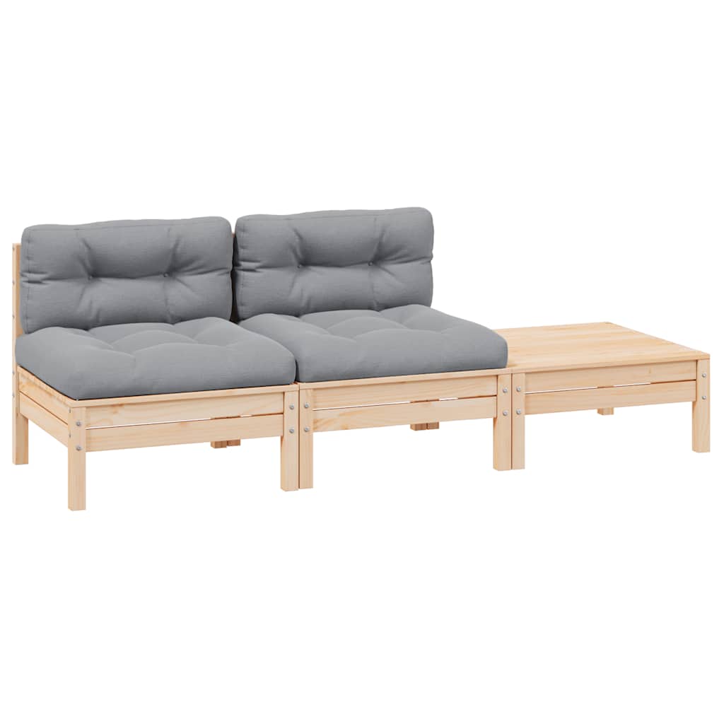 Juego de muebles de jardín 3 piezas negro madera maciza de pino